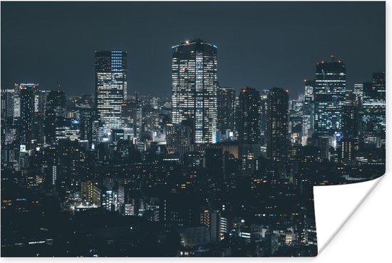 Poster De mooie skyline van het Japanse Tokyo in de nacht - 30x20 cm