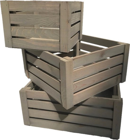 Nauw Vervolg onder Set van 3 grijze houten vierkante kisten in drie verschillende maten |  bol.com