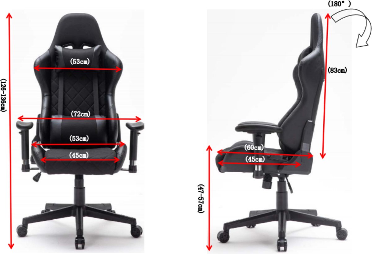 Afbeelding 2 van VDD Gaming - Gamestoel - Gamestoel Zwart - Gaming Stoel - Bureaustoel gaming - Ergonomische Bureaustoel - Met Nekkussen & Verstelbaar Rugkussen - Game stoel - Ergonomische Game Stoel - Draaistoel - Zwart