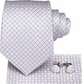Stropdas set 100% zijde-wit licht grijs-stropdas-manchetknopen-pochet - dasspeld Charme Bijoux