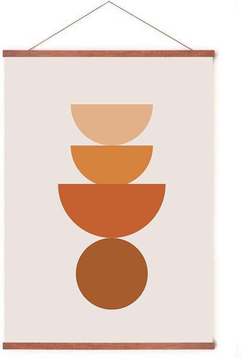 Esque Poster In Posterhanger - Abstracte Kunst - Kader Hout - Grafisch - Geometrie Vormen - 70x50 cm - Ophangsysteem Bruin