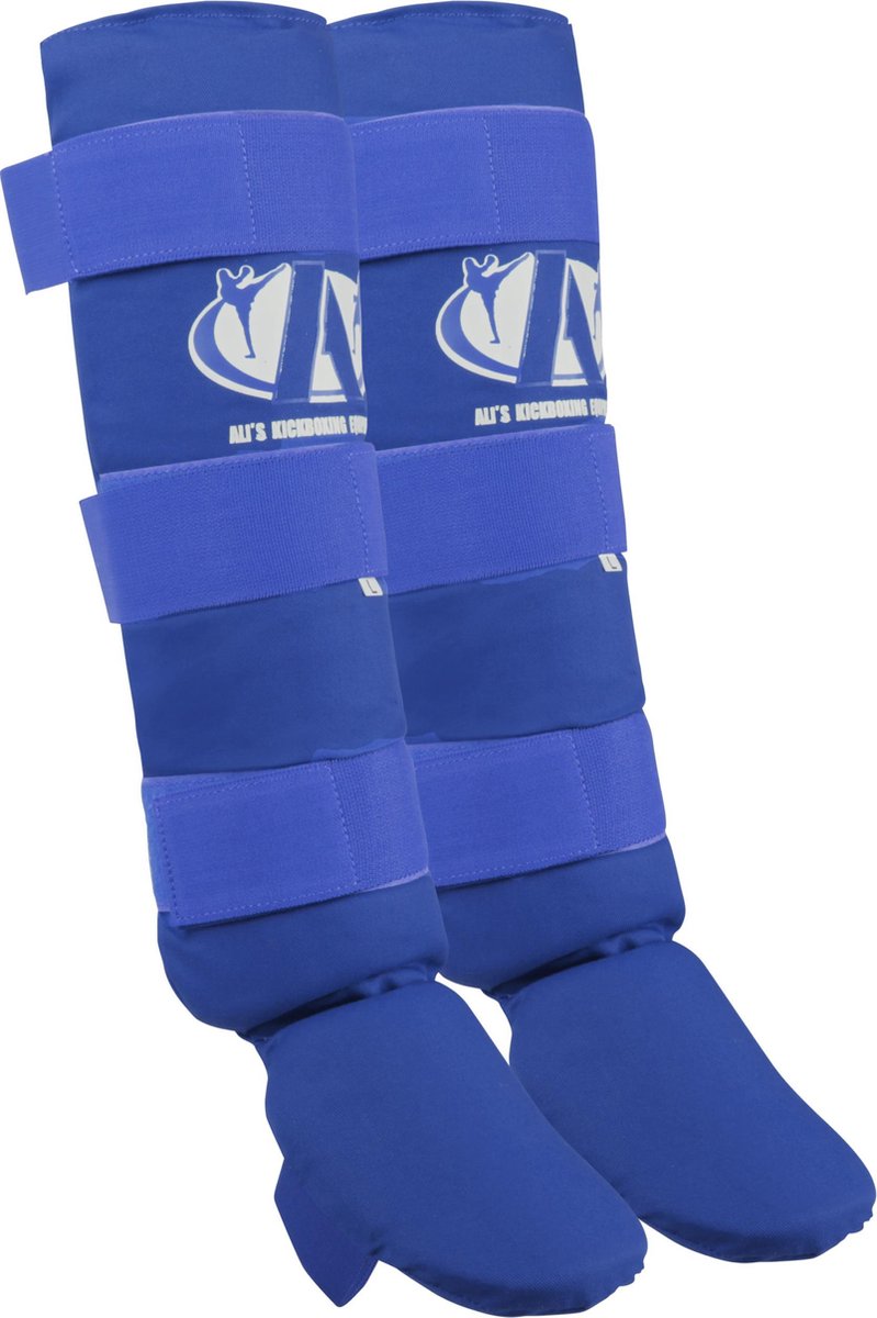 Ali's Fightgear - SHIN PRO -Kickboksen scheenbeschermers - Katoen - Blauw - Maat S - Scheenbeschermers - Scheenbeschermers kickboksen - Scheenbeschermers vechtsport - Scheenbeschermers kickboksen kind - Scheenbeschermers kickboksen dames