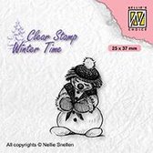 WT005 Nellie Snellen Clearstamp - winter time Shy snowman - kerst stempel sneeuwman verlegen - sneeuwpop meisje