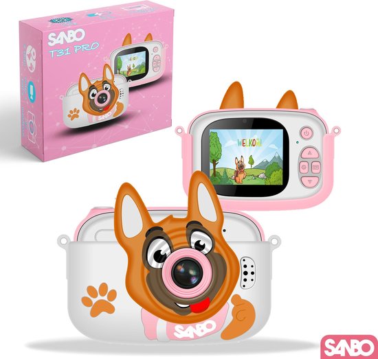 Sanbo T31 Pro Kindercamera - Roze / Wit - Incl. 32Gb Sd-Kaart en Reader – Fototoestel Kinderen – Vloggen - Speelcamera - Digitaal