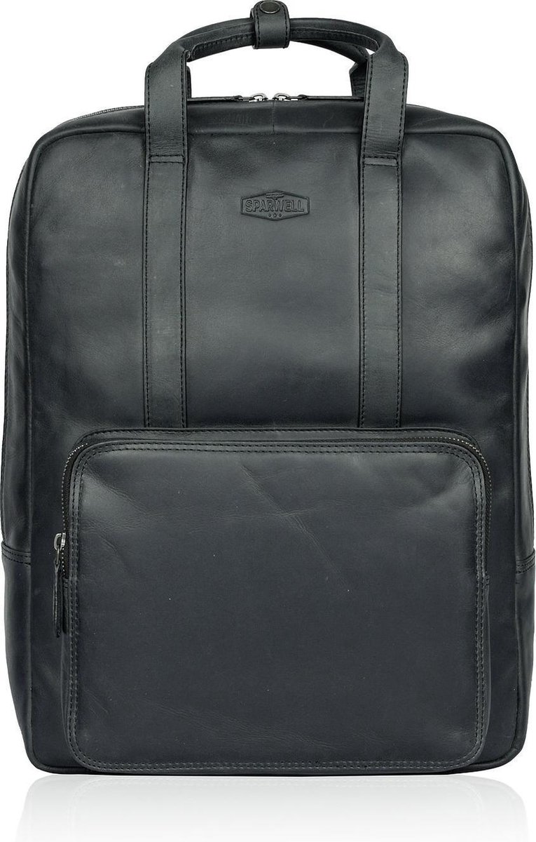 Sparwell Kompact Karson Leren laptop rugzak 15.6 inch | Zwart
