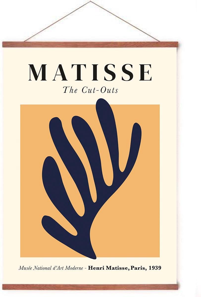 Esque Poster In Posterhanger - Blauw Blad - Kader Hout - Henri Matisse - Kunst Print - 70x50 cm - Ophangsysteem