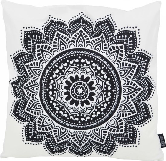 Black Mandala Lotus Kussenhoes | Katoen/Polyester| 45 x 45 cm