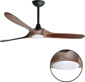 Plafondventilator met verlichting 'Nordic Wood' met Afstandsbediening - Plafond Ventilator Hout - Donkere Finish - 60'' / 152cm - Mat Zwart - 5 standen/snelheden