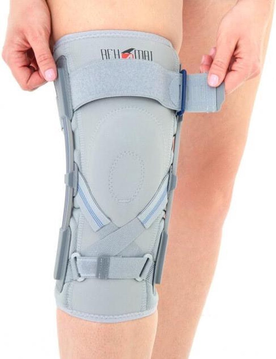 Reh4Mat Kniebrace met Bladveer Scharnieren – Stabilisatie bij Kruisband & Bandletsel - XL - Universeel - Grijs