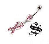 Navelpiercing pink ribbon strass roze