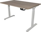 Zit-sta bureau 120x80 cm. – Slinger verstelbaar – Frame: wit – Blad: Robson eik