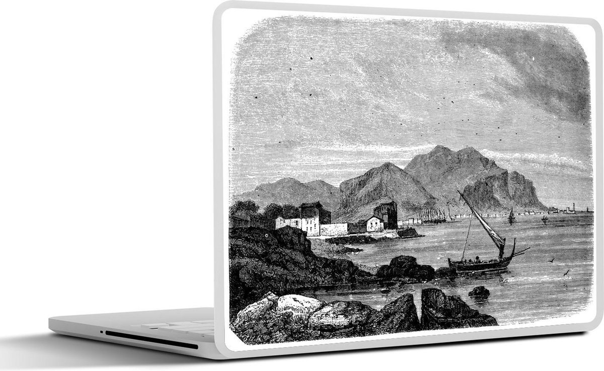 Afbeelding van product SleevesAndCases  Laptop sticker - 13.3 inch - tekening van uitzicht op Pellegrino in Palermo