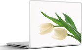 Laptop sticker - 13.3 inch - Twee witte tulpen op een lichte achtergrond - 31x22,5cm - Laptopstickers - Laptop skin - Cover