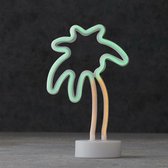 Neon palmboom - groen oranje led modern hip - sfeerlamp tafellamp verlichting op batterijen - 18x29 cm