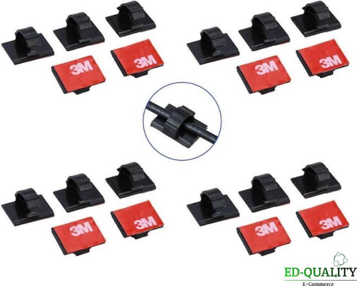 Kabel clips 10 Stuks kabel clips - Kabel houder - EDQuality - Zelfklevend - Kabelbinder - Zwart -Kabel organizer - Thuiswerken - Bureauaccessoires