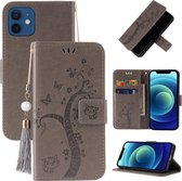 Reliëf Lucky Tree Horizontale Flip Leren Case met Houder & Kaartsleuf & Portemonnee & Lanyard Voor iPhone 12 mini (Grijs)