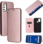 Voor Tone e21 Koolstofvezel Textuur Magnetische Horizontale Flip TPU + PC + PU Lederen Case met Kaartsleuf (Roze)