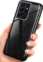Samsung Galaxy S21 Ultra Hoesje Glitters Siliconen TPU Case zwart - BlingBling Cover