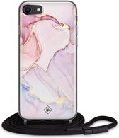 iPhone SE 2020 hoesje met koord - Marmer roze paars | Apple iPhone SE (2020) crossbody case | Zwart, Transparant | Marmer