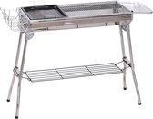 BBQ - Barbecue - Grill - Houtskool - Inklapbaar - Saté BBQ - Met grillplaat - Roestvrijstaal - Zilver - L104 x B33 x H70 cm