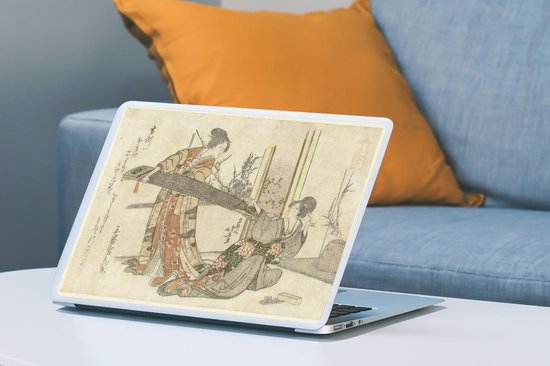 Autocollant pour ordinateur portable - 15,6 pouces - Deux femmes avec un koto - Peinture de Katsushika Hokusai - 36x27,5 cm - Autocollants pour ordinateur portable - Peau pour ordinateur portable - Couverture