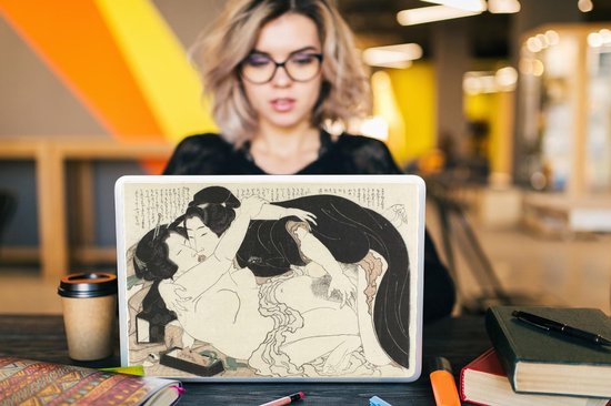 Sticker pour ordinateur portable - 15,6 pouces - Veuve et jeune homme - Peinture de Katsushika Hokusai