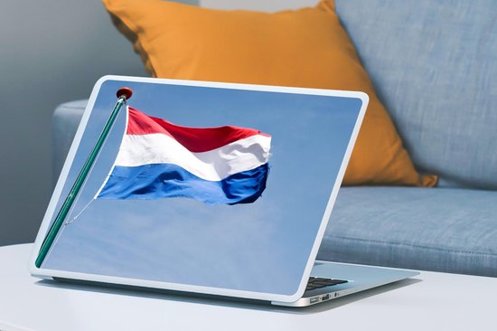 Autocollant pour ordinateur portable - 17,3 pouces - Drapeau des Nederland -Bas sur un mât sur fond de ciel bleu - 40x30cm - Autocollants pour ordinateur portable - Skin pour ordinateur portable - Housse