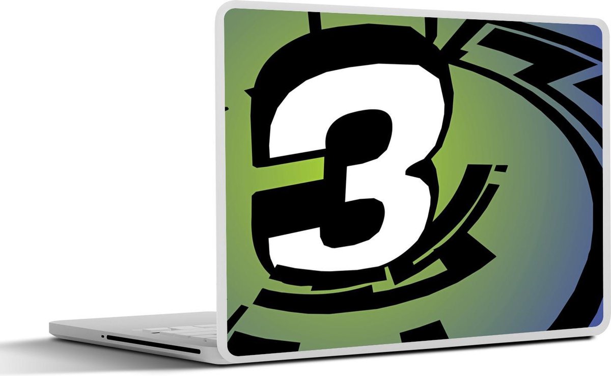 Afbeelding van product SleevesAndCases  Laptop sticker - 17.3 inch - Een cartoonachtige tekening van het cijfer 3
