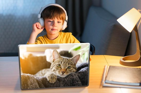 Laptop sticker - 14 inch - Kat - Mand - Kleed - 32x5x23x5cm - Laptopstickers - Laptop skin - Cover