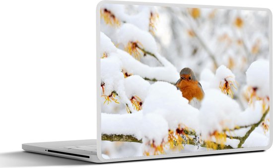 Laptop sticker - 14 inch - Sneeuw - Roodborstje - Tak - 32x5x23x5cm - Laptopstickers - Laptop skin - Cover