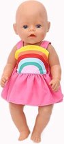 Dolldreams | Poppenkleding meisje - Roze jurkje - schattige poppenkleding met regenboog
