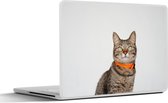 Laptop sticker - 13.3 inch - Kat - Halsband - Oranje - Meisjes - Kinderen - Jongens - Kids