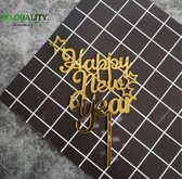 Happy new year - cake topper - caketopper - goud - gold - taartdecoratie - taart topper - taart versiering