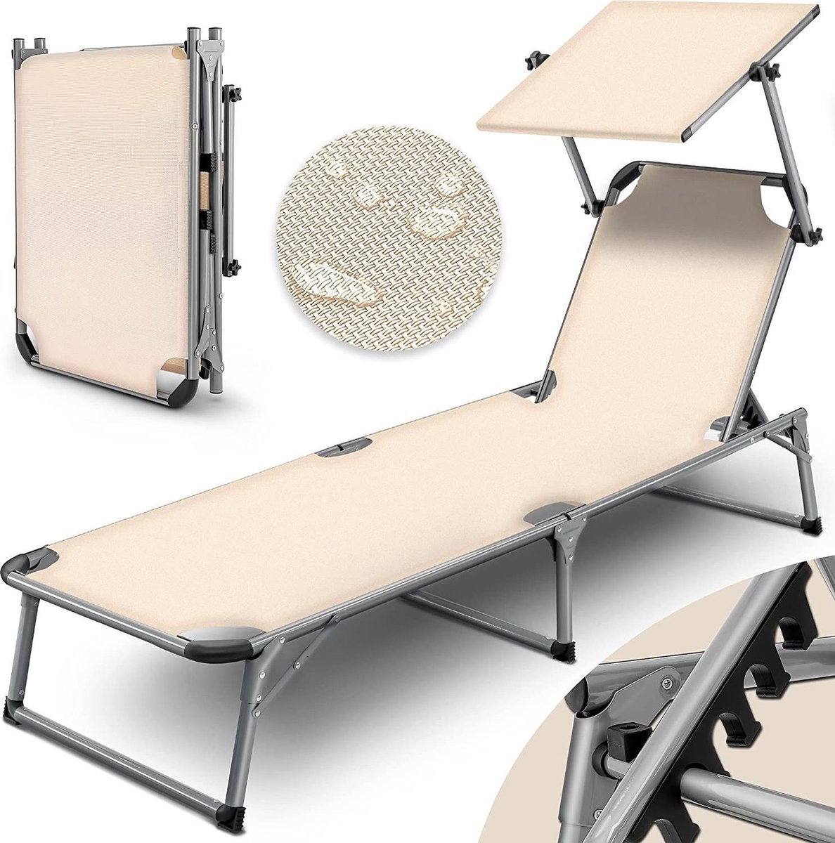 Sens Design Zonnebed - ligbed inklapbaar met zonneklep - beige - Sens Design