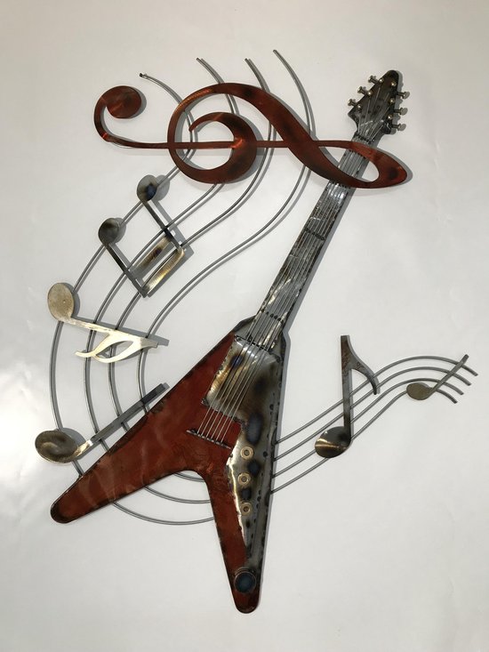 wanddecoratie - gitaar met muzieknoten - 64cm x x 2cm bol.com