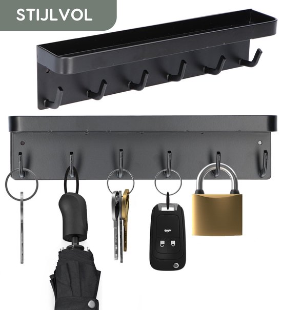 LONQ® Sleutelrekje - Sleutelhouder - Sleutelbord - met Magneetstrip & Plakstrip & Schroeven - Zwart LONQ® Sleutelrekje - Sleutelhouder - Sleutelbord - met Magneetstrip & Plakstrip & Schroeven - Zwart