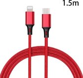 PD 18W USB-C / Type-C naar 8-pins nylon gevlochten datakabel is geschikt voor iPhone-serie / iPad-serie, Lengte: 1,5 m (rood)