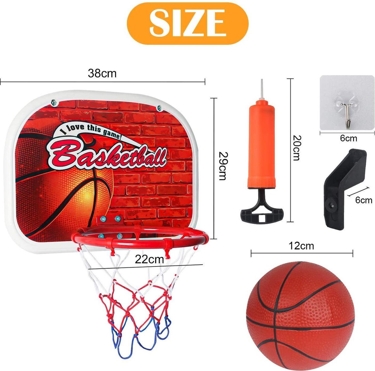 VGEBY1 Cerceau de Basket-Ball denfants Mini Cerceau dIntérieur de Basket-Ball,Inclus des Crochets Nets de Pompe,Balle,Planche de Basket,Cerceau,Pompe à Air,Un Jeu dAccessoires dInstallation 