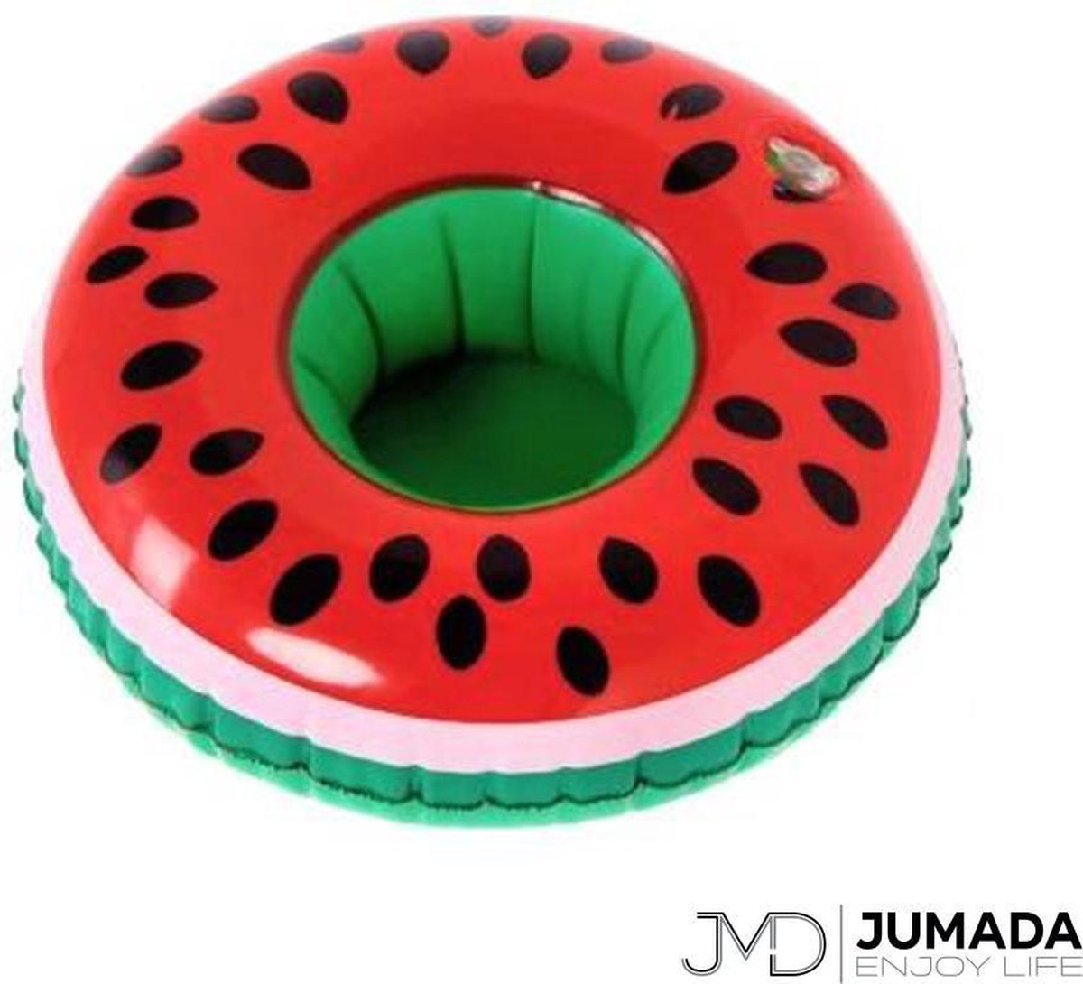 Jumada's Opblaasbare Bekerhouder Watermeloen - Voor Bekers / Blikken / Flessen - Opblaas Drankhouder - Zwembadaccessoire - Opblaasfiguur - Watermeloenen - Roze / Groen