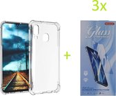 Samsug Galaxy A40 - Anti Shock Silicone Bumper Hoesje - Transparant + 3X Tempered Glass Screenprotector