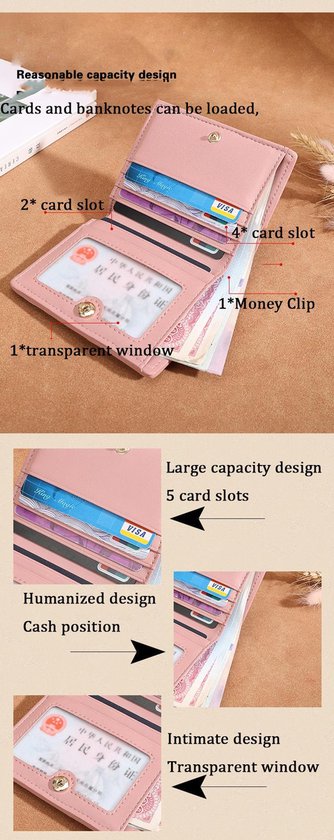 Portefeuille court mince, portefeuille en cuir pour femmes, portefeuille en peau de mouton, portefeuille en cuir pour femmes, rose