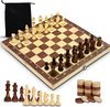 Afbeelding van het spelletje Luxe schaakbord met schaakstukken - Schaakbord - Schaakspel - Schaakset - 3-in-1