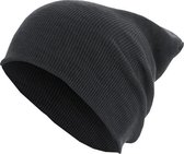 MSTRDS - Beanie Basic Flap Long Version h.charcoal one size Beanie Muts - Grijs