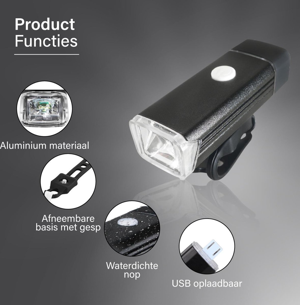 Fietsverlichting set lamp Led USB Koplamp AAA Verlichting Wielrennen - Voor en Achter Oplaadbare Batterijen AA - Bartief® thumbnail 3