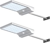 Behave Solar Buitenlamp Met Bewegingssensor - 450 Lumen - 36 LEDs - Wit Licht - IP65 Waterdicht - 3 Lichtstanden - 2000 mAH Lithium Batterij - Tuinverlichting op Zonneenergie - 2 Stuks