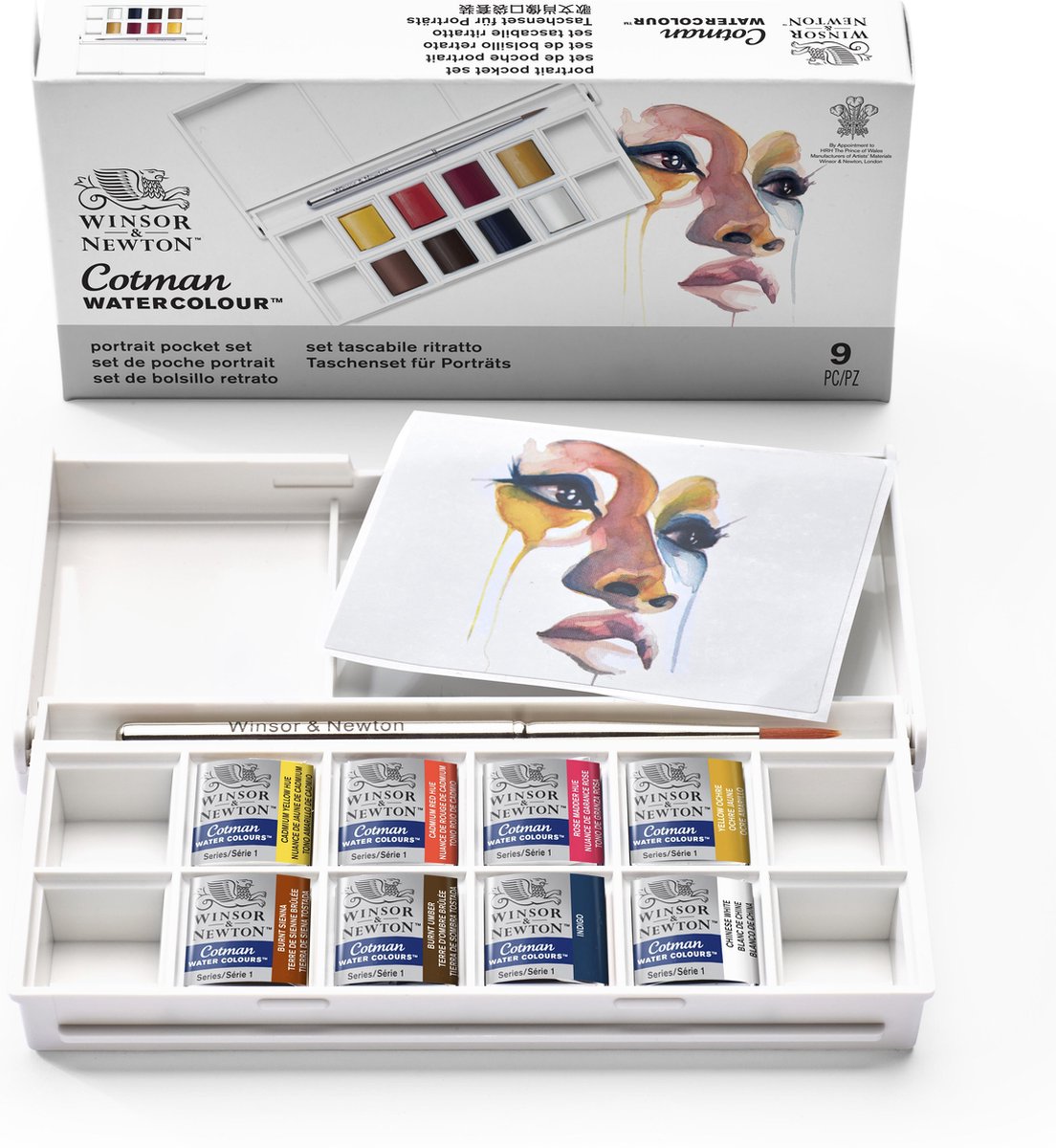 Winsor & Newton 0390670 Cotman Aquarelverf Set – Portrait Pocket Set – 8 Halve Napjes Waterverf – Compact Aquarelpalet met Penseel — afbeelding 4