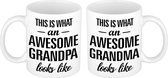 Awesome grandma en grandpa looks like mok - Cadeautje/ cadeau beker set voor Opa en Oma