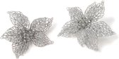 8x stuks decoratie kerstster bloemen zilver glitter op clip 18 cm - Decoratiebloemen/kerstboomversiering/kerstversiering