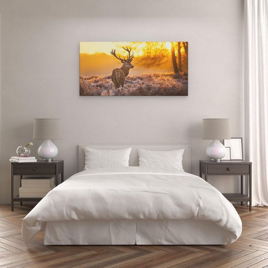 Artaza - Peinture sur toile - Cerf dans la forêt au lever du soleil - 120 x 60 - Groot - Photo sur toile - Impression sur toile