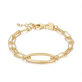 Twice As Nice Armband in 18kt verguld metaal, open ovaal, ovale gehamerde schakels 16 cm+3 cm